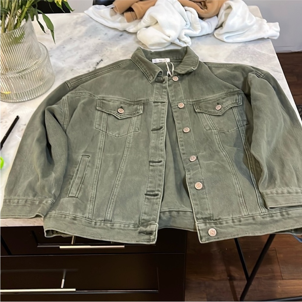 Oversized Olive Green Jean Jacket - Women